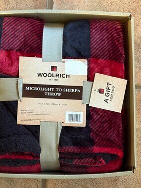 Woolrich Buffalo Plaid Throw Blanket (red/black) Microlight to Sherpa  50" X 70"